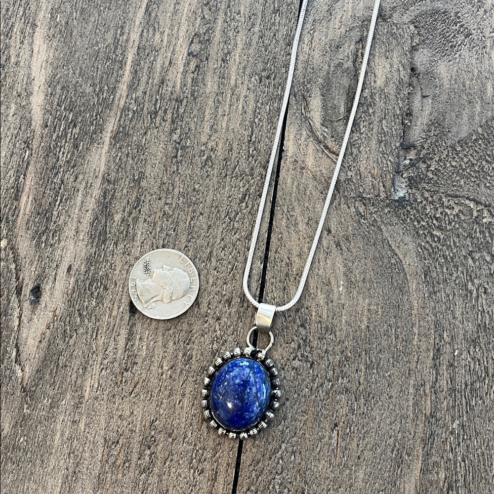 Sterling Silver Blue Lapis Pendant Necklace - Picture 2 of 5